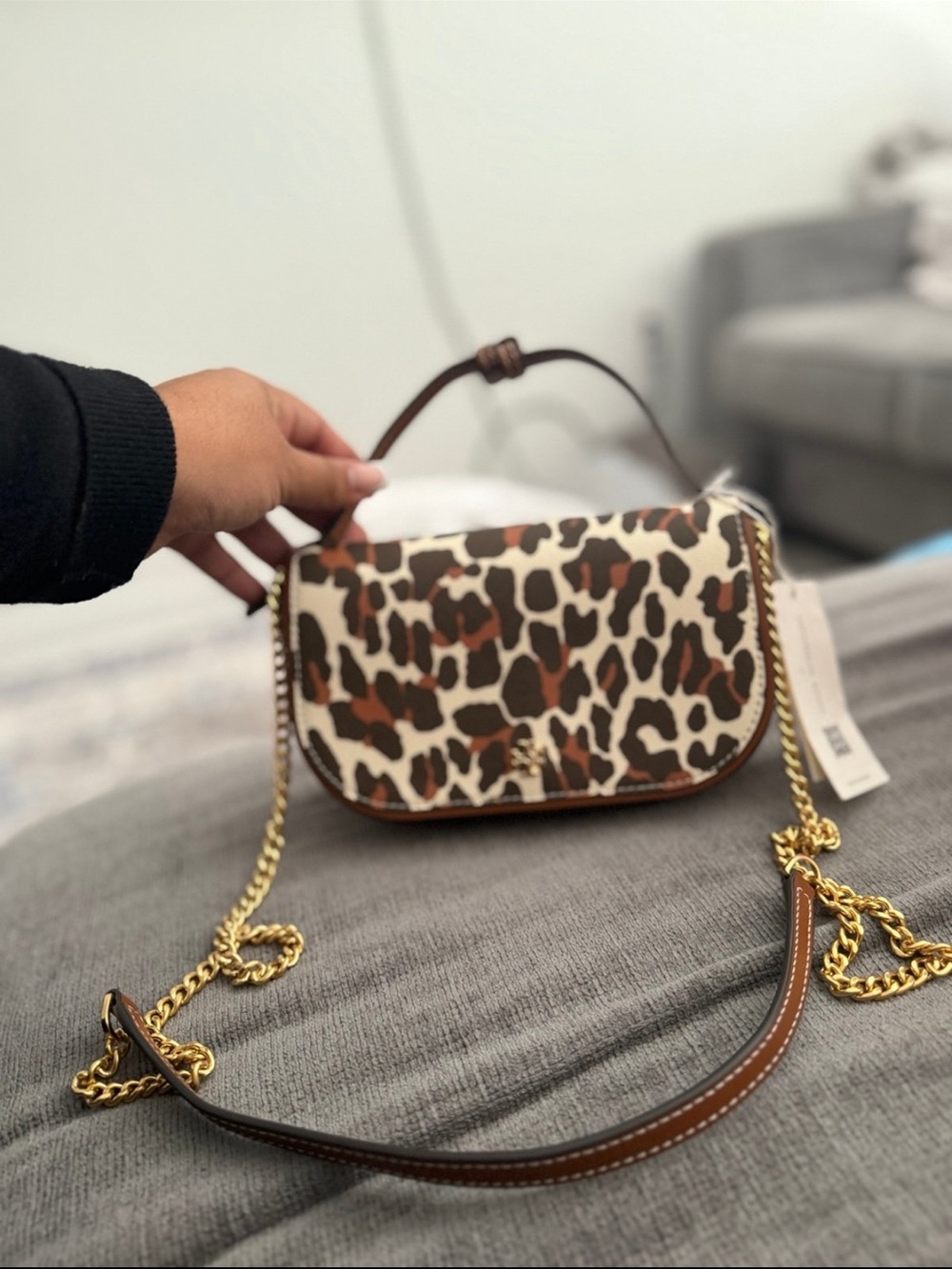 Tory Burch Leopard-Print Mini Top Handle Bag - Brown/White - Picture 8 of 11
